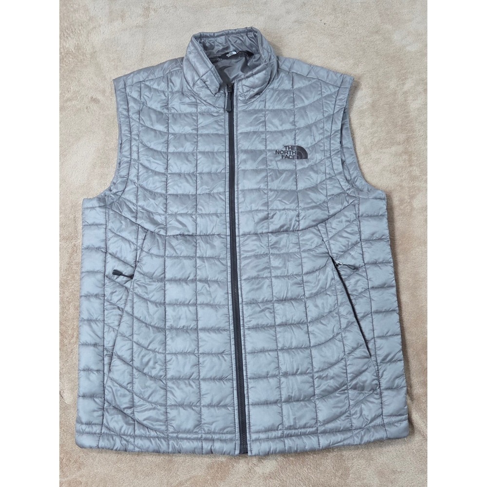 The North Face Thermoball Puffer Vest Mens Small Gray Full Zip Quilted NF0A3KEW